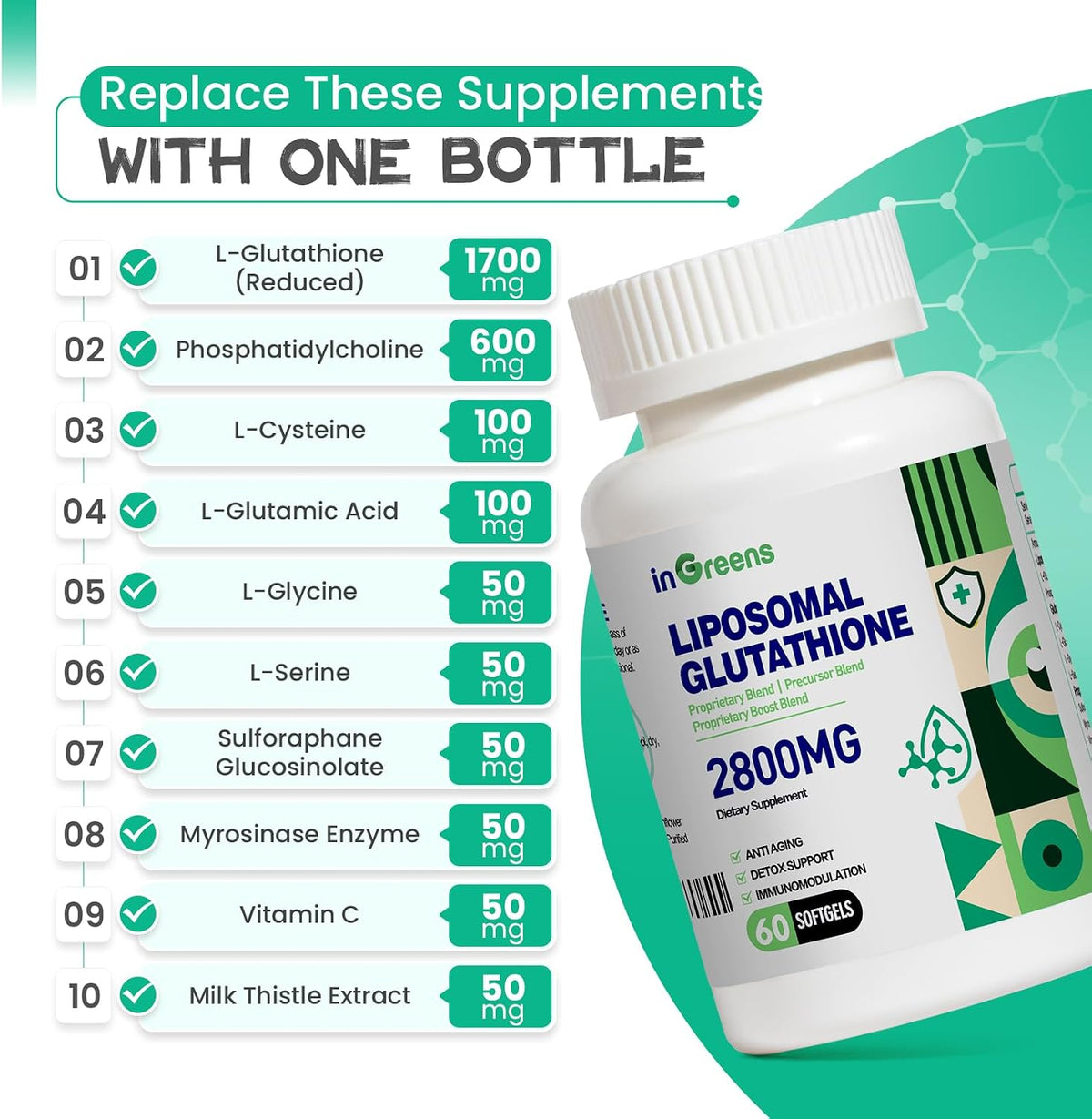 inGreens 2800 mg Liposomal Glutathione Food Supplement - görsel 3