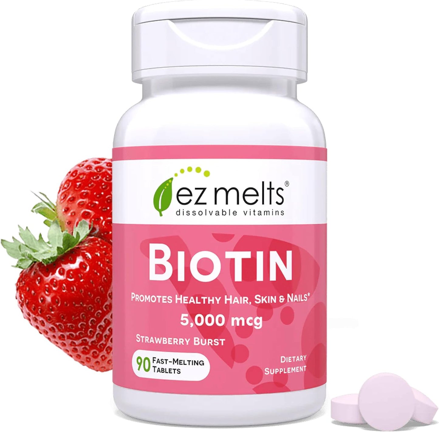 EZ Melts Biotin 5,000 mcg Dissolvable Tablets - Strawberry Burst (90 Tablets) - görsel 1