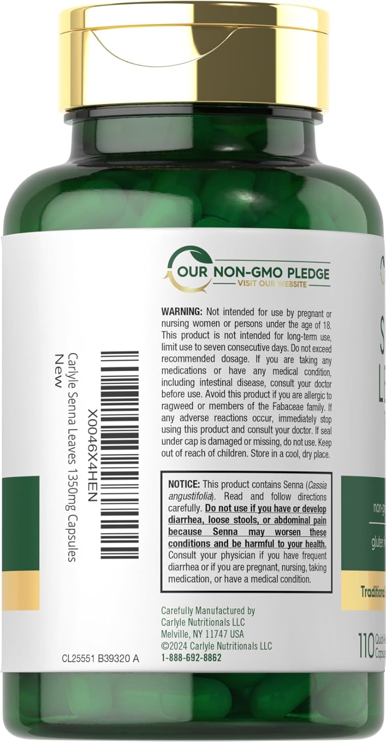 Carlyle Senna Leaves Supplement - 1350 mg, 110 Capsules - görsel 3