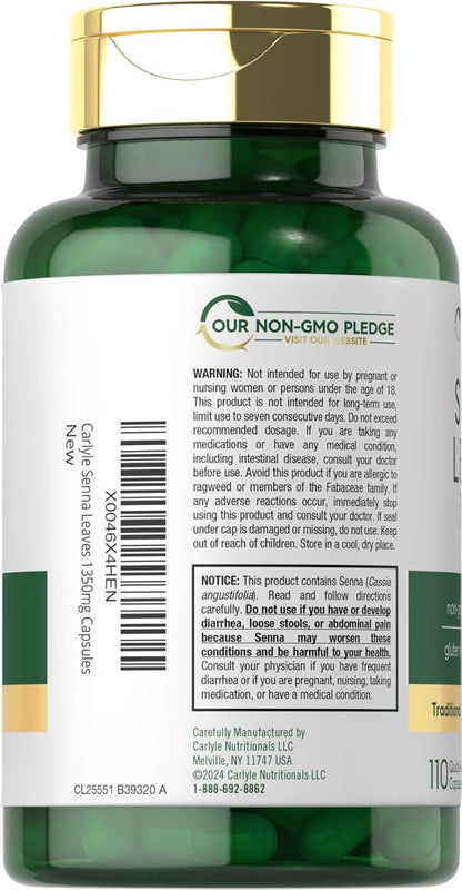 Carlyle Senna Leaves Supplement - 1350 mg, 110 Capsules