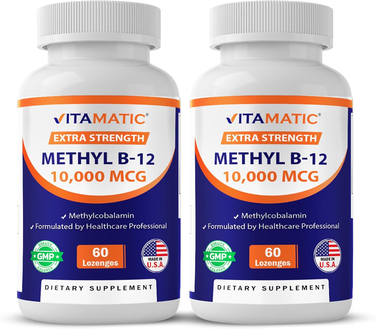 Vitamatic Methyl Vitamin B12 (Methylcobalamin) 10,000 mcg (10 mg) Lozenges, 60 Count (Pack of 2) - görsel 1