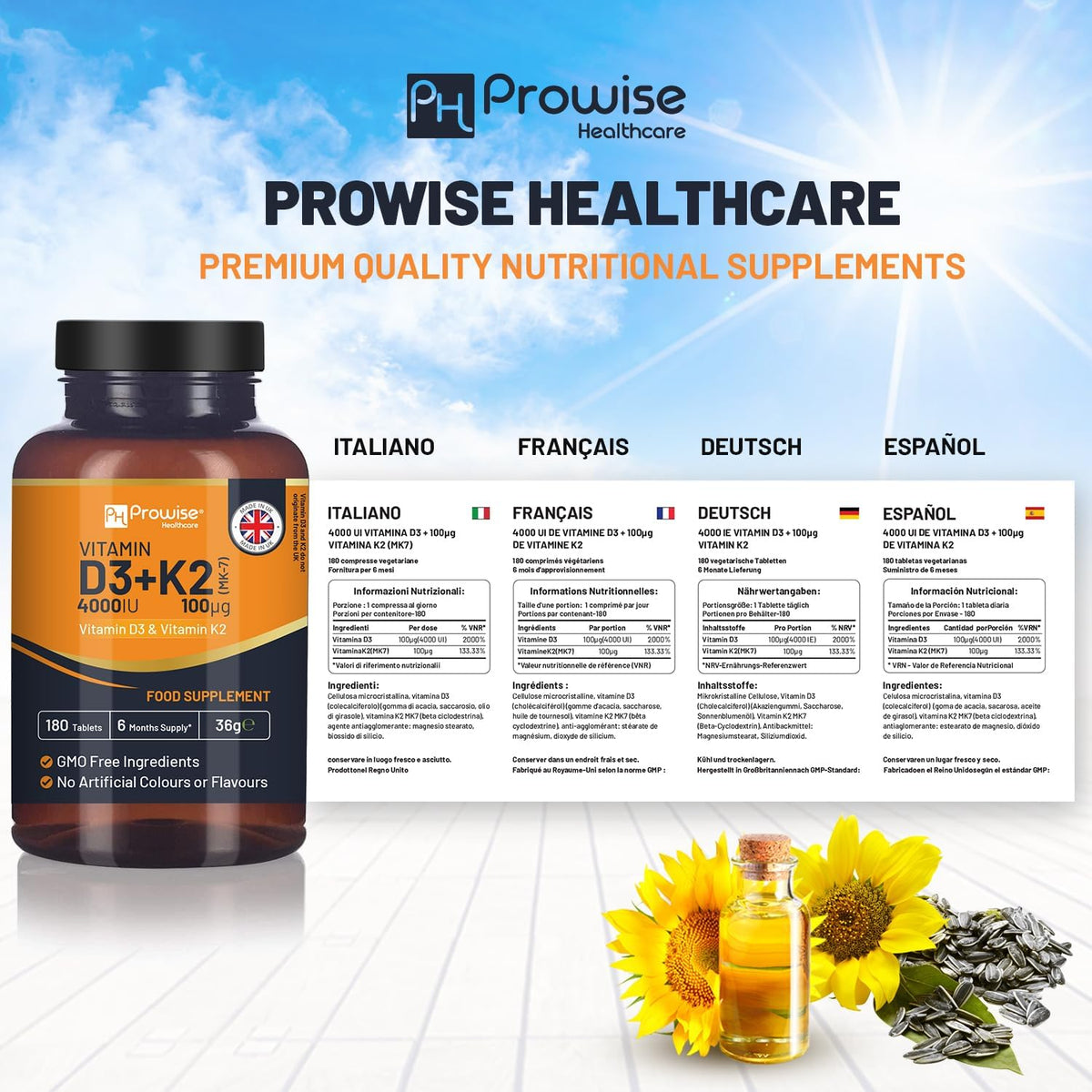 Vitamin D3 4000 IU & K2 MK-7 100 µg Vegetarian Tablets – 180 Tablets (6-Month Supply) - görsel 4