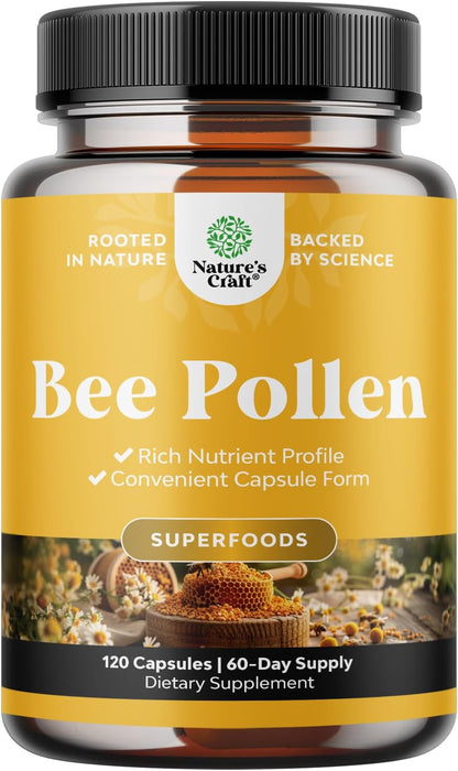 Bee Pollen Capsules for Breast Support 60 Ct - Bee Pollen Supplement 1000mg Serving with Naturally Occurring B Vitamins Minerals & Enzymes – Breast Support Supplement – Vegetarian Non-GMO & Gluten-free