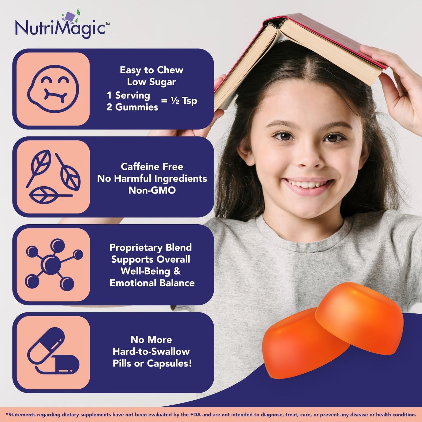 NutriMagic Children's Brain Booster+ 30mg Saffron-Based Multivitamin Gummies for Brain Health Support, Saffron Extract Gummies, Vitamin D3, B6, B12, Zinc, 120 Non-GMO Gummies (Pack of 2) - görsel 8