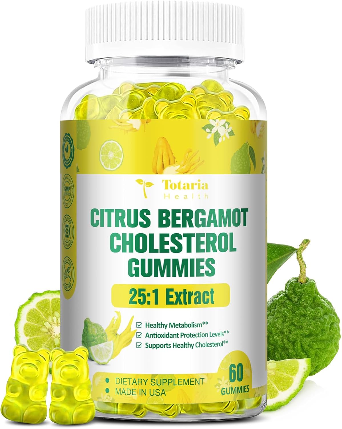 Sugar Free Citrus Bergamot Gummies – All Natural 25:1 Italian Bergamot Extract, Vegan - görsel 1