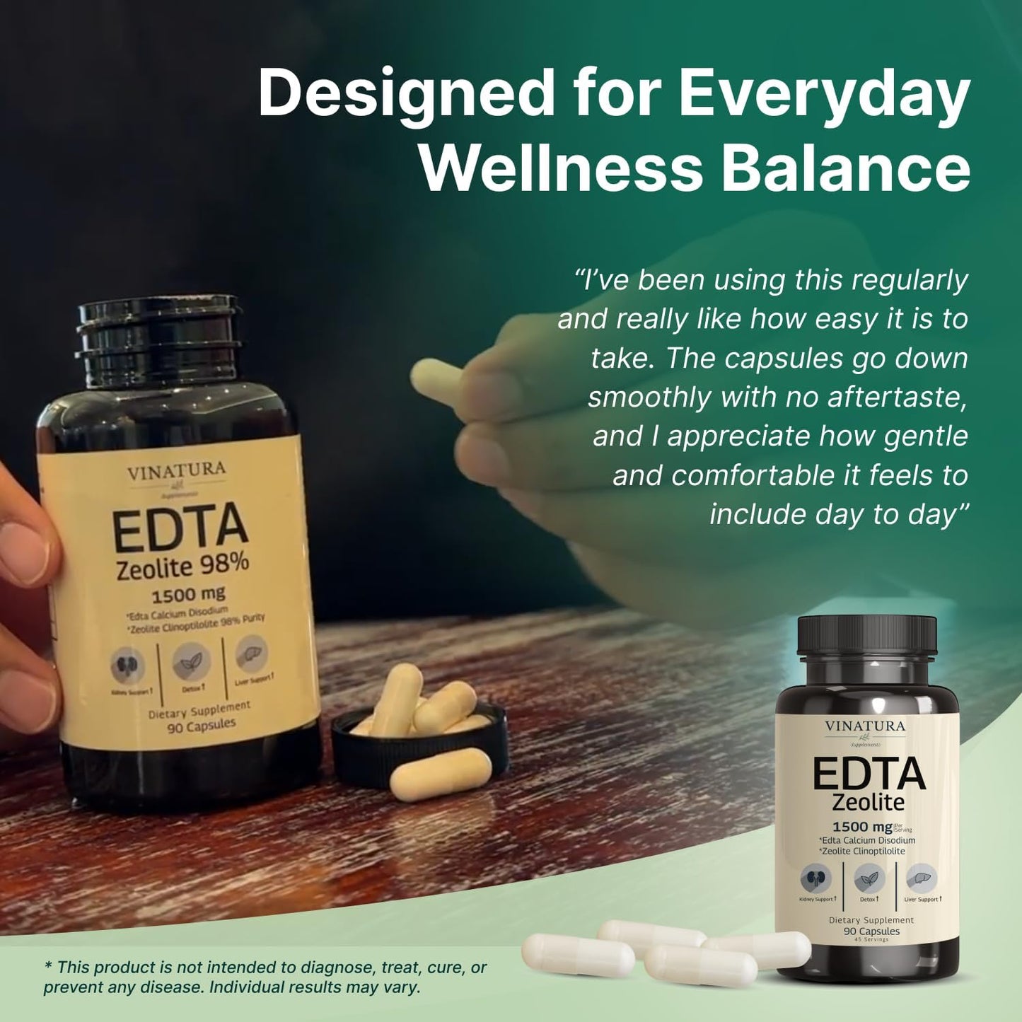 VINATURA EDTA Capsules – 1500mg per Serving, Liver Support with EDTA Calcium Disodium and Kale Extract (90 Capsules) - görsel 5