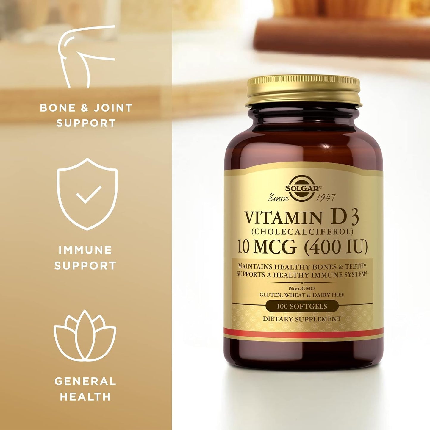 Solgar Vitamin D3 (Cholecalciferol) 10 µg (400 IU) – 100 Softgels - görsel 4