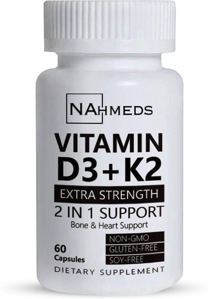 Vitamin D3 + K2 Extra Strength – 60 Capsules, High-Potency Bone & Heart Health Support, Non-GMO, Gluten-free
