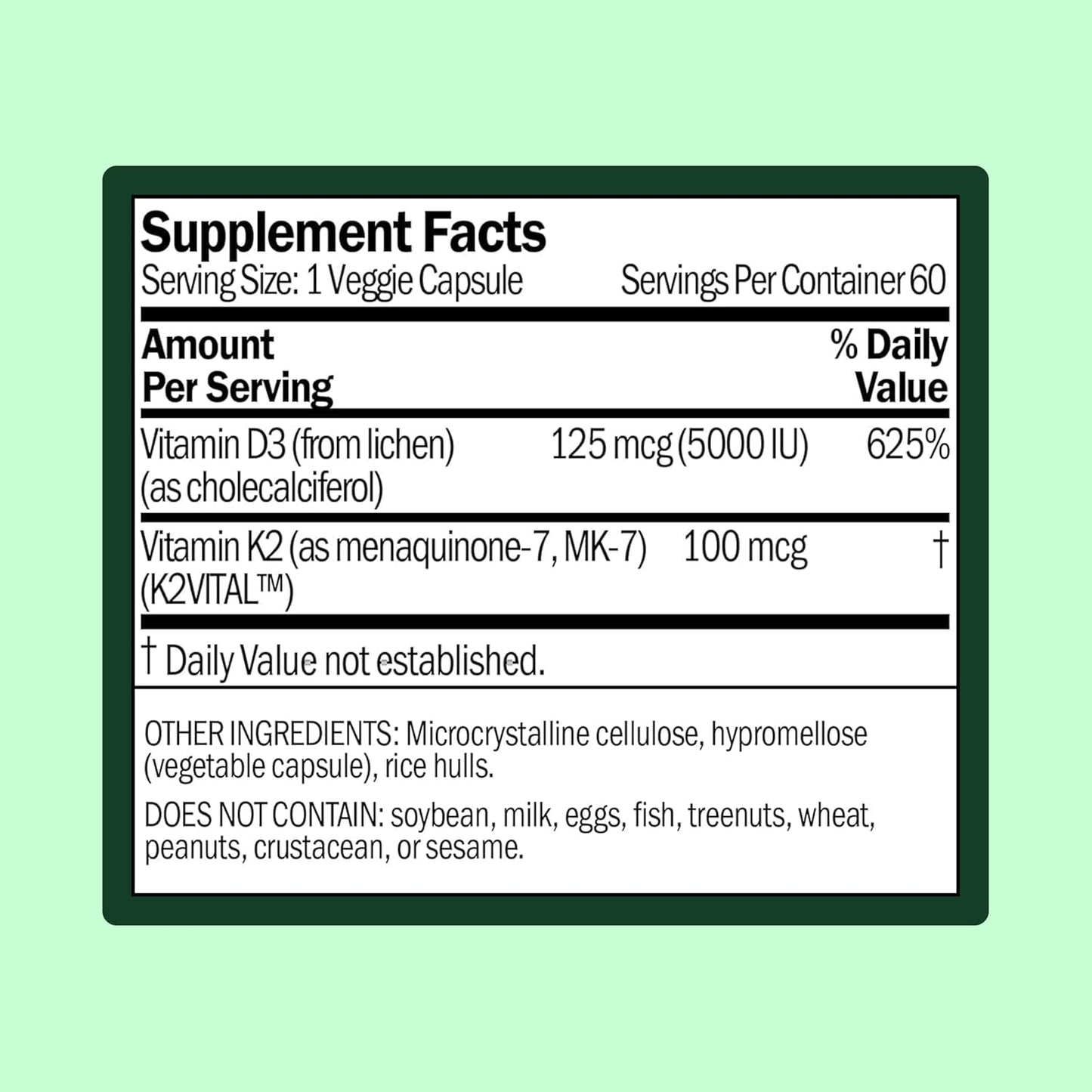 WellWithAll Vitamin D3 5000 IU (125 mcg) with Vitamin K2 100 mcg Supplement | Supports normal bone health, immune function, and blood clotting | Plant Based, Major Allergen Free | 60-Day Supply - görsel 3