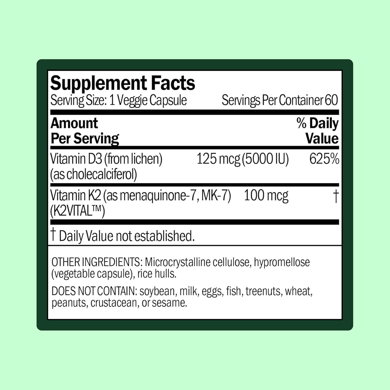 WellWithAll Vitamin D3 5000 IU (125 mcg) with Vitamin K2 100 mcg Supplement | Supports normal bone health, immune function, and blood clotting | Plant Based, Major Allergen Free | 60-Day Supply - görsel 3