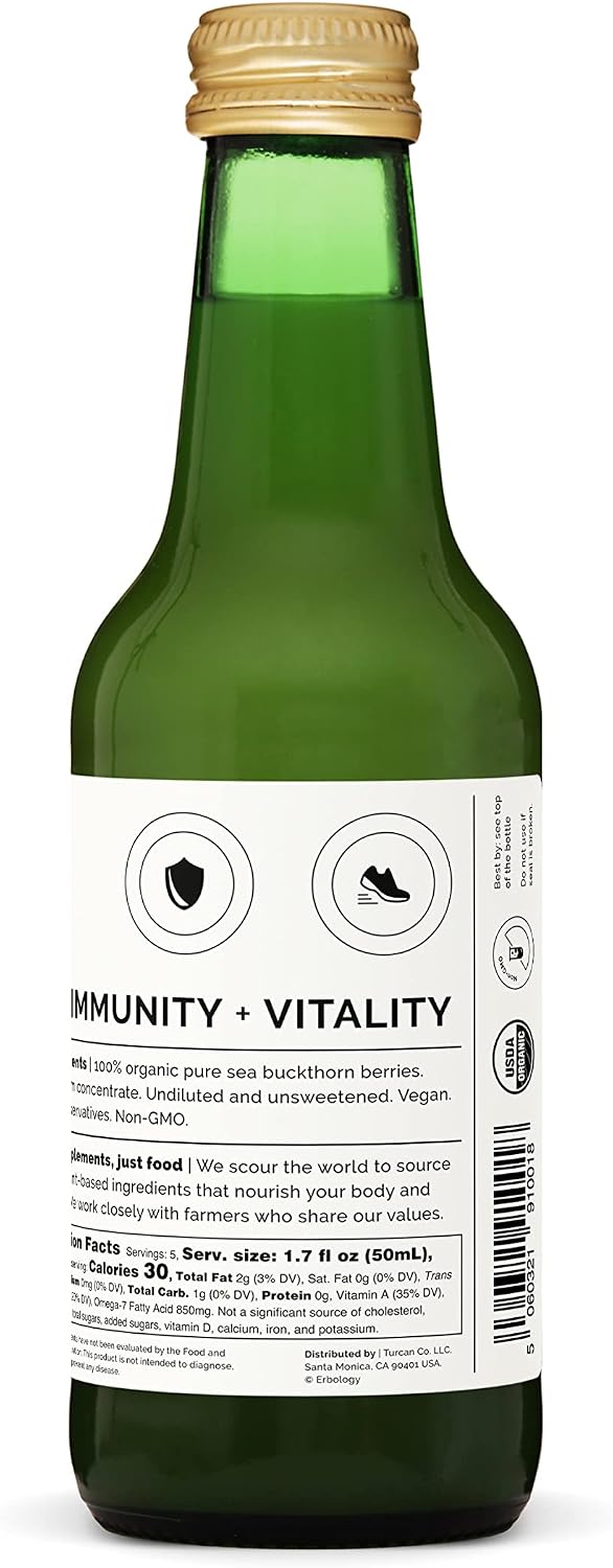 Erbology 100% Organic Sea Buckthorn Juice, 250ml (Box of 6) – Undiluted, No Added Sugar, Non-GMO, Recyclable Glass Bottle - görsel 9