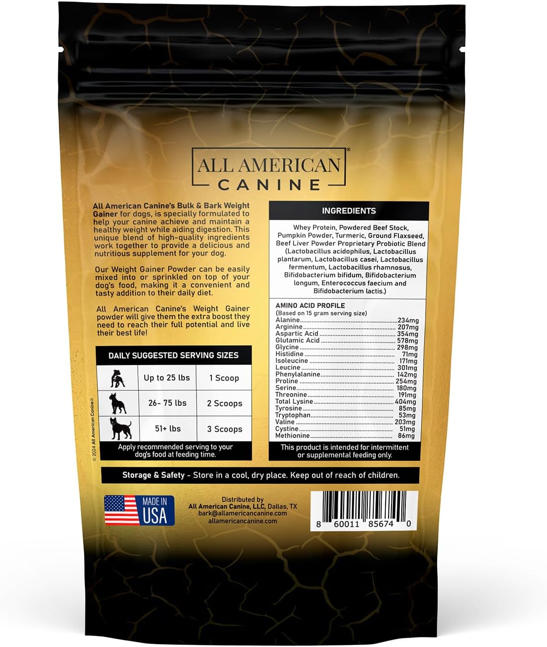 All American Canine Dog Weight Gainer + Digestive Aid Formula, Natural Health Supplement Food Topper, Weight Gain Supplements for Dogs, & Dog Muscle Builder - 60 Servings - görsel 2