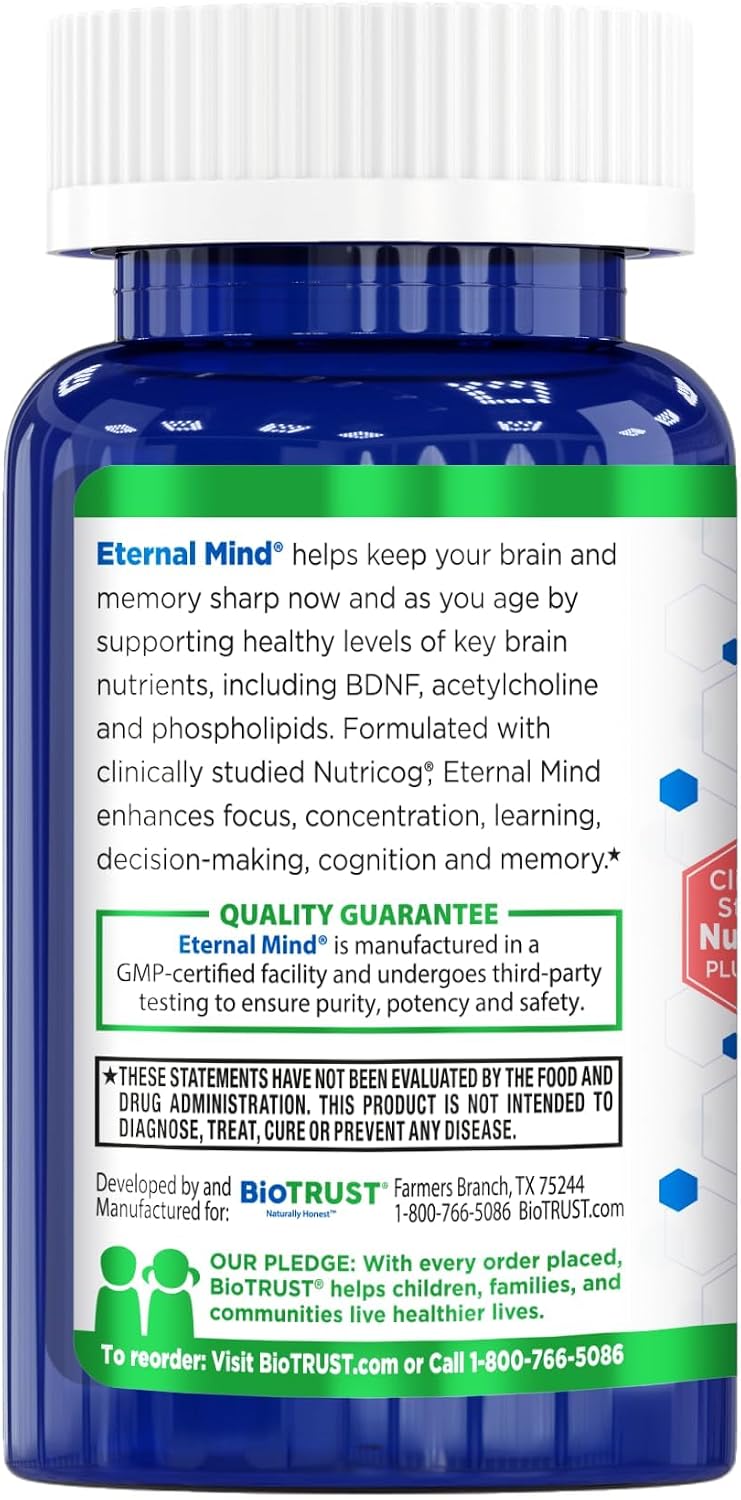BioTrust Eternal Mind Brain Supplement for Memory & Focus - 30 Capsules - görsel 7
