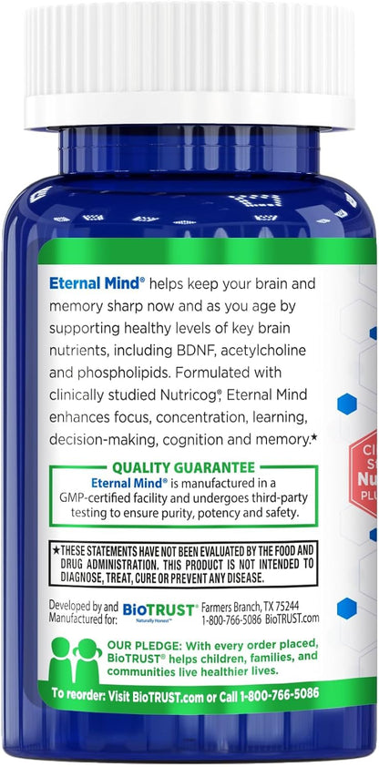 BioTrust Eternal Mind Brain Supplement for Memory & Focus - 30 Capsules