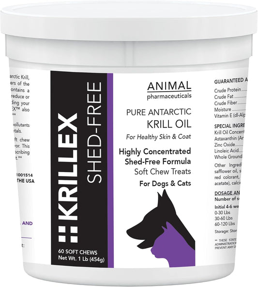 Animal Pharmaceuticals Krillex Shed-Free Chews - Shedding Support Krill Oil for Dogs & Cats - 60 Chews