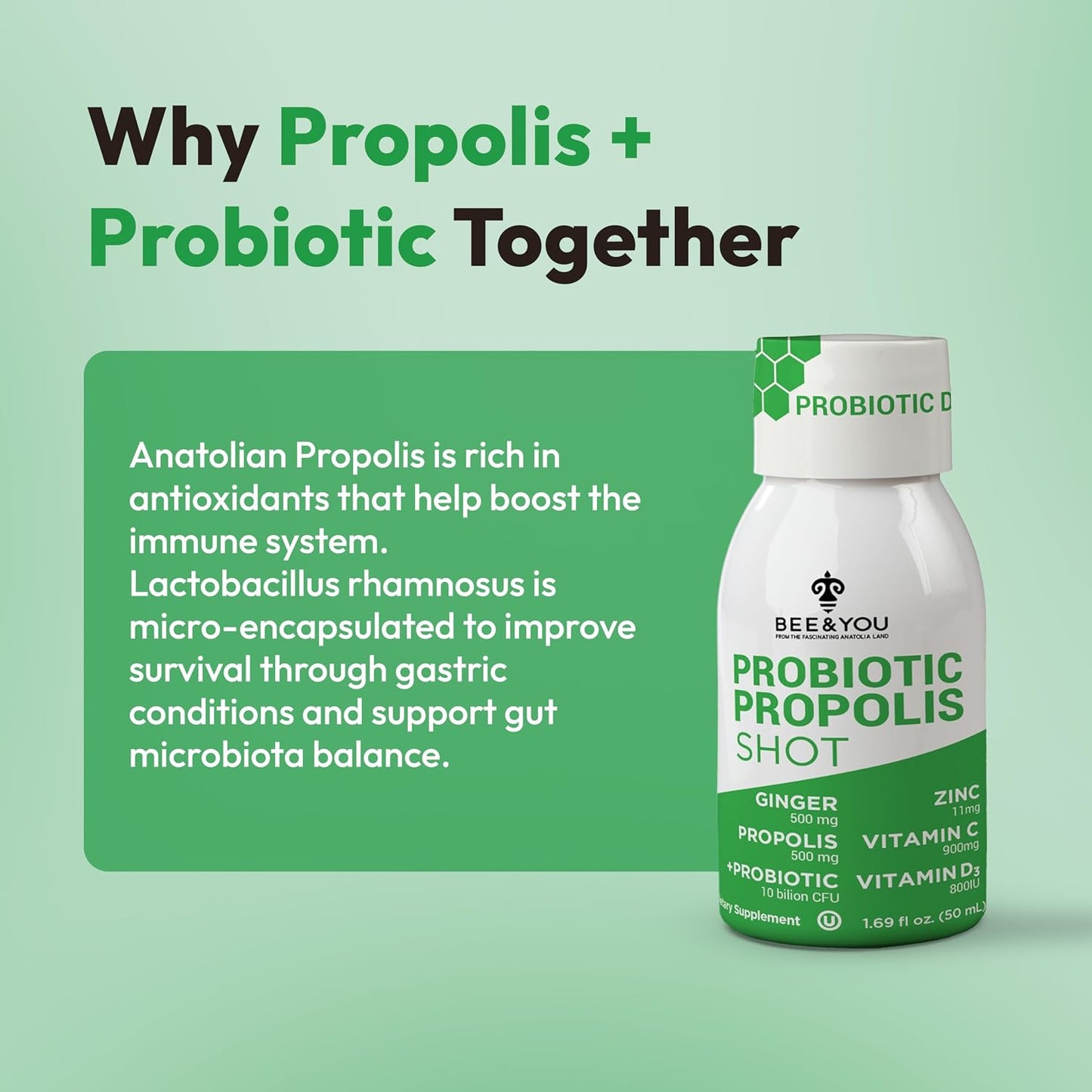 Bee and You Propolis Immunity Shot - Probiotic with Vitamin C, D3, Zinc, Ginger - 12 Pack - görsel 6