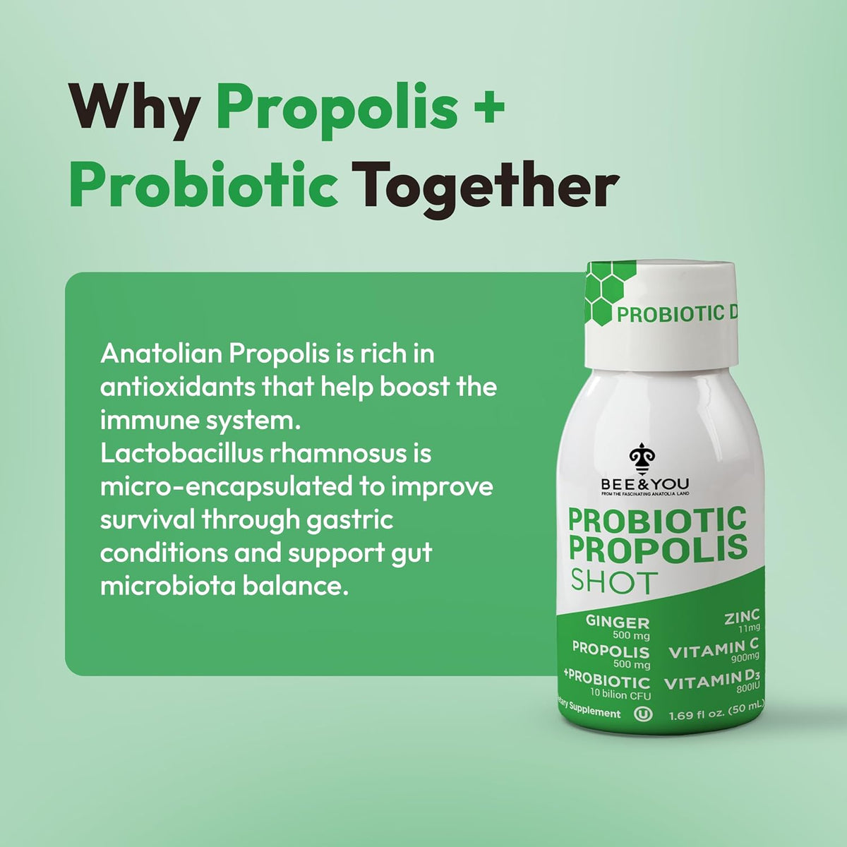 Bee and You Propolis Immunity Shot - Probiotic with Vitamin C, D3, Zinc, Ginger - 12 Pack - görsel 6
