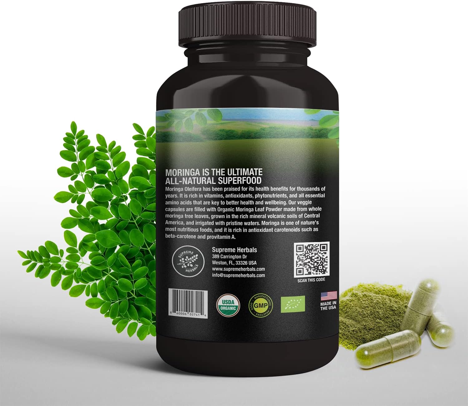 Organic Moringa Capsules – 100% Raw Leaf Powder, 500mg, 120ct - görsel 3