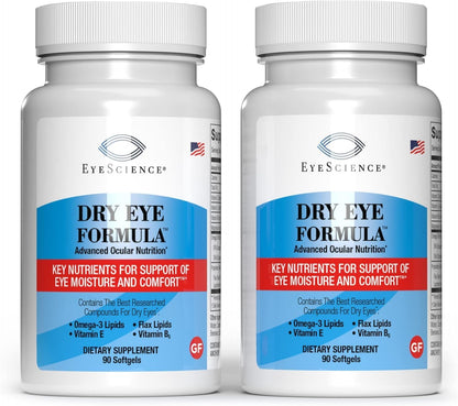 EyeScience Dry Eye Formula – 900mg Omega-3 Food Supplement for Dry Eyes with EPA DHA & Antioxidant Vitamins C and E, 90 Softgels