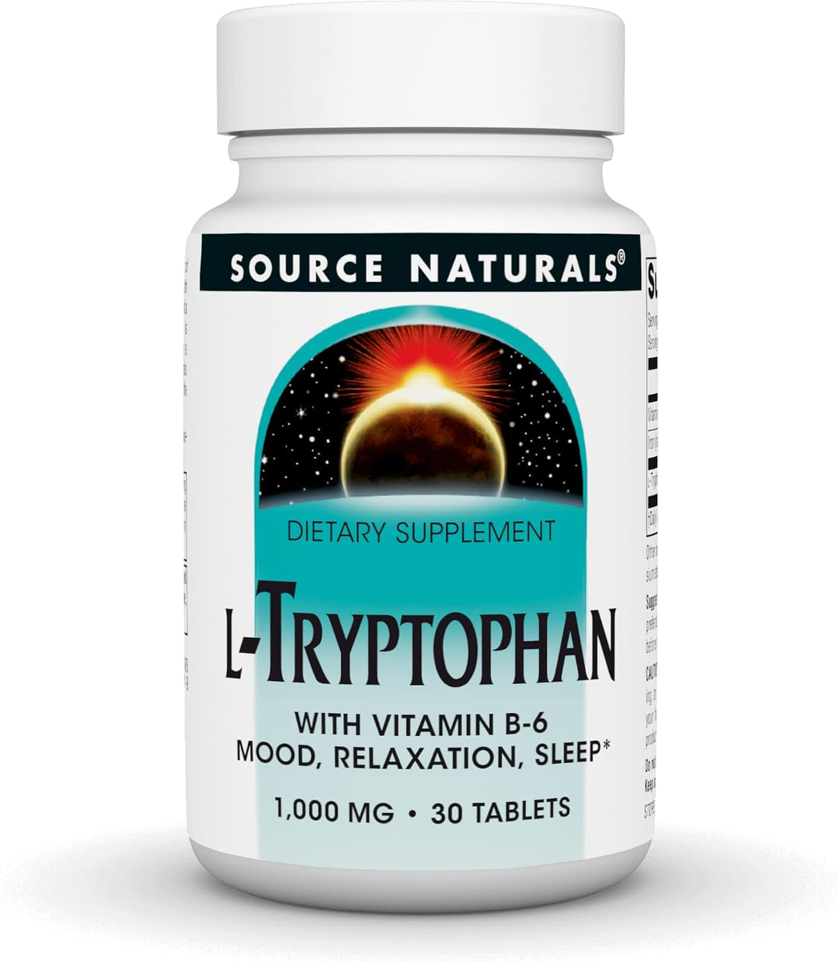 Source Naturals L-Tryptophan with Vitamin B-6 - Relaxation and Normal Psychological Function - 1000 mg - 30 Tablets - görsel 1