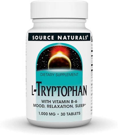 Source Naturals L-Tryptophan with Vitamin B-6 - Relaxation and Normal Psychological Function - 1000 mg - 30 Tablets