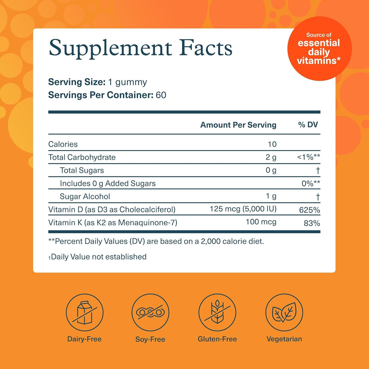 Youtheory K2D3 Gummies - Vitamin D3 & K2 Food Supplement for Bone, Heart & Immune Health - Plant-Based Ingredients - Sugar Free - Peach Flavour - 60 Gummies (60-Day Supply) - görsel 2
