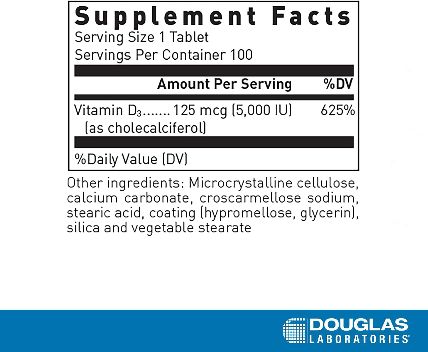 Douglas Laboratories Vitamin D (5,000 I.U.) | Vitamin D3 Food Supplement to Contribute to Normal Immune Function, Calcium Levels and Bones* | 100 Tablets - görsel 2