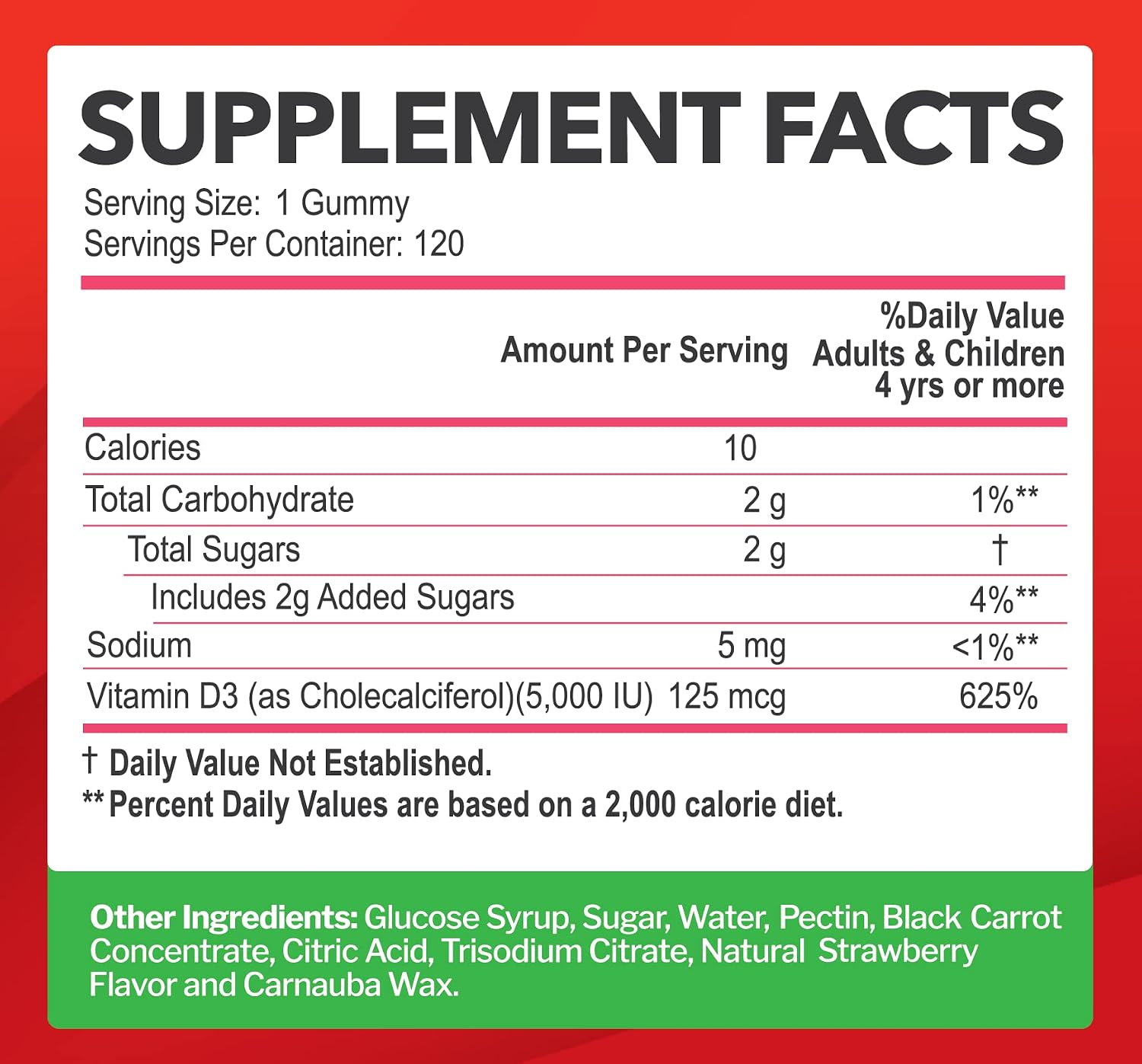Vitamin D3 5000 IU Gummies for Adults & Kids - Immune System Support, Bones & Teeth - 120 Count - görsel 5