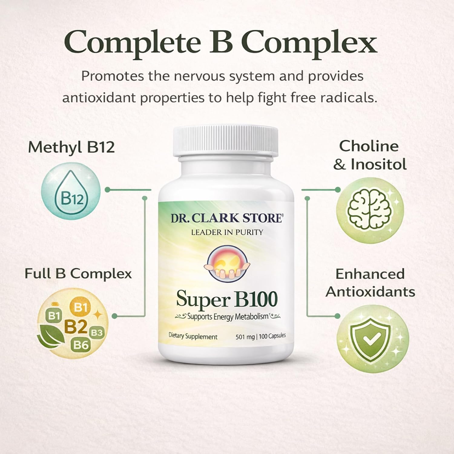Dr Clark Store Vitamin B Complex (Super B100) - Methylcobalamin B12, 100 Gelatine Capsules - görsel 4