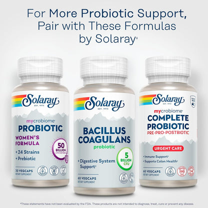 SOLARAY Bacillus Coagulans Probiotic - 5 Billion Live Microorganisms with Inulin Prebiotic Fibre, 60 VegCaps