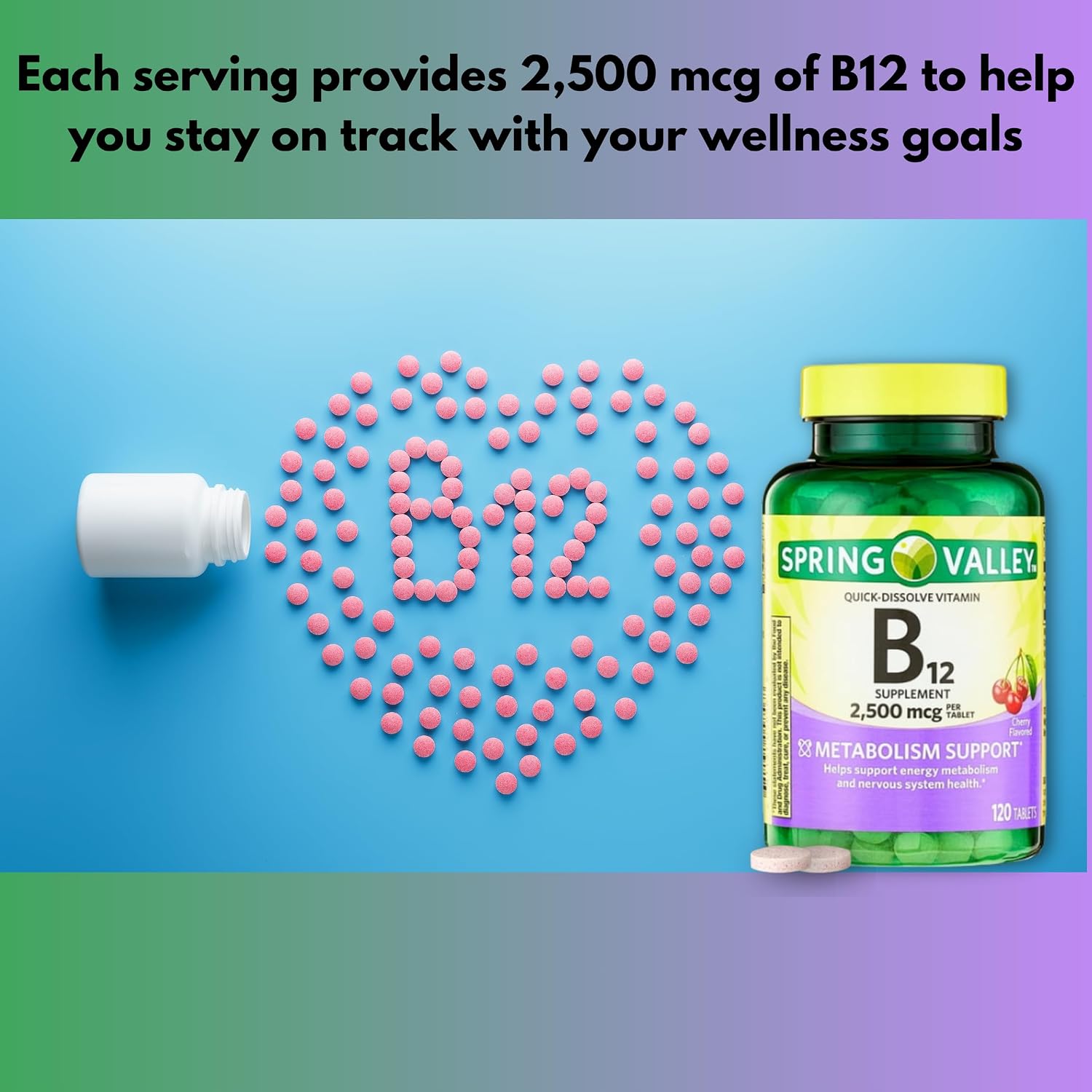 Vitamin B12 Tablets 2500mcg Cherry Flavour - Quick Dissolve, 120 Tablets - görsel 4