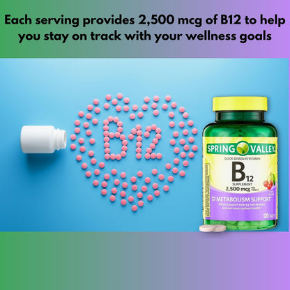 Vitamin B12 Tablets 2500mcg Cherry Flavour - Quick Dissolve, 120 Tablets