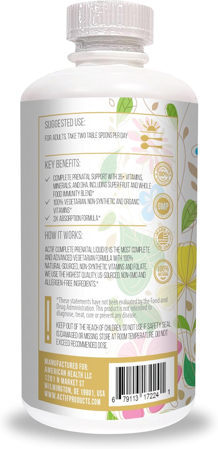ACTIF Organic Complete Antenatal Liquid with 35+ Vitamins and Organic Herbs, with DHA and Choline, Non-GM, Made in the USA, 946ml - görsel 2