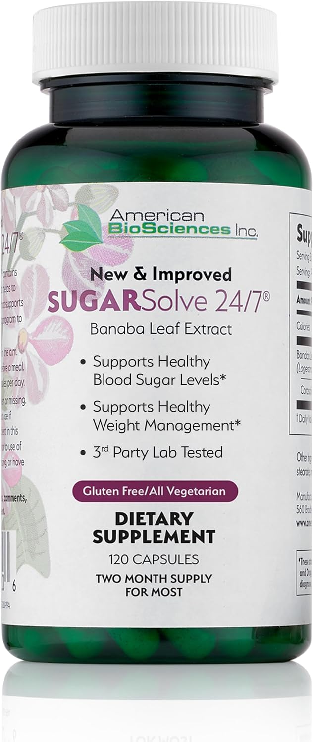 American BioSciences SUGARSolve 24/7 Banaba Leaf Extract – Corosolic Acid Supplement, 120 Vegetarian Capsules - görsel 1