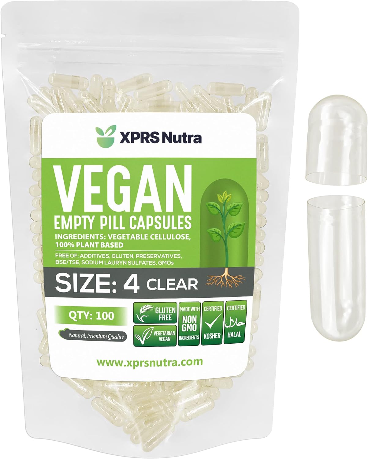 XPRS Nutra Size 4 Empty Capsules - 100 Count Small Clear Empty Vegan Capsules - görsel 1
