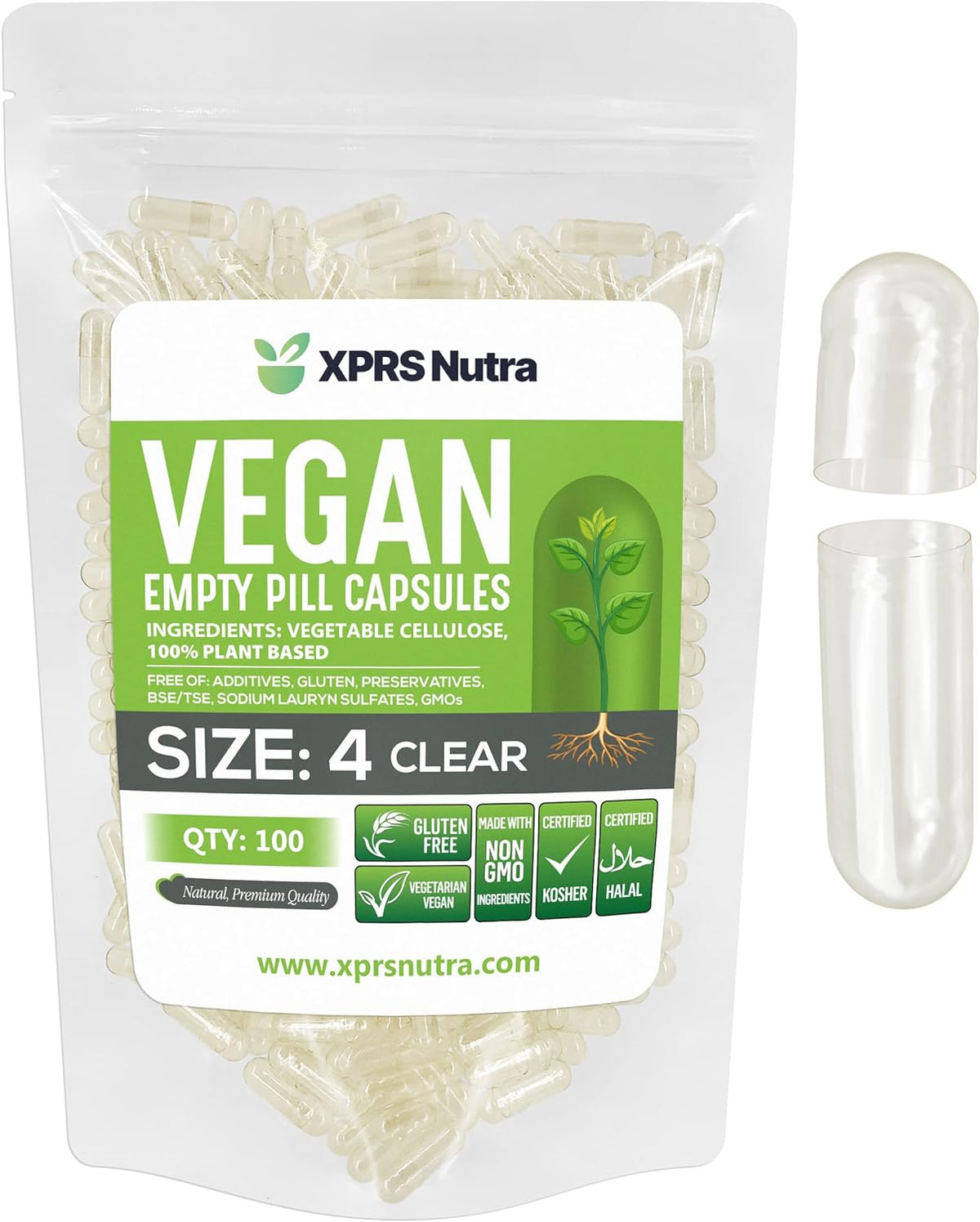 XPRS Nutra Size 4 Empty Capsules - 100 Count Small Clear Empty Vegan Capsules - görsel 1