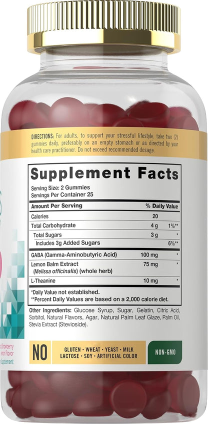 Carlyle Stress Support Supplement Gummies - 50 Count - with GABA and L-Theanine - Strawberry Lemon Flavour - Non-GMO & Gluten-free