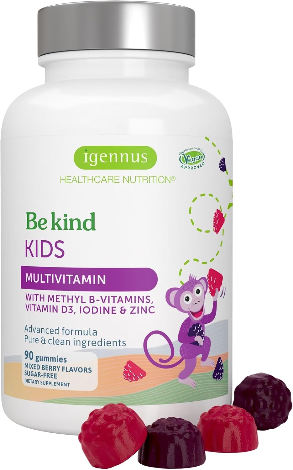 Igennus Methylated Children's Multivitamin Gummies | Sugar-Free Natural Berry | Age 4+ | 90 Gummies - görsel 1