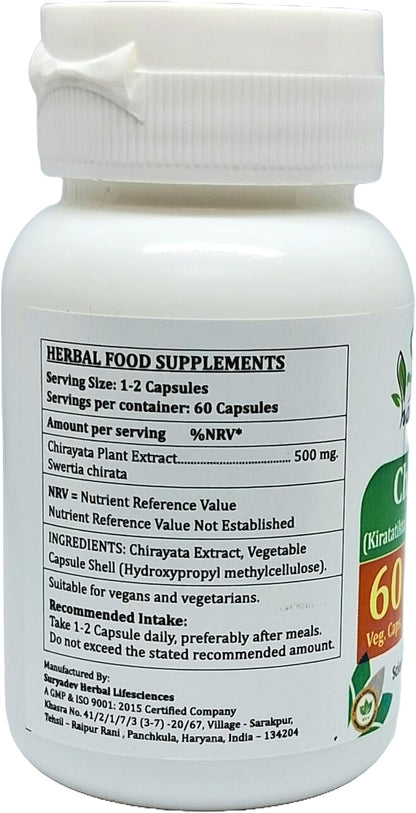 Chirayata Forte Capsule, 500 mg, 60 Capsules - Swertia Chirata Extract