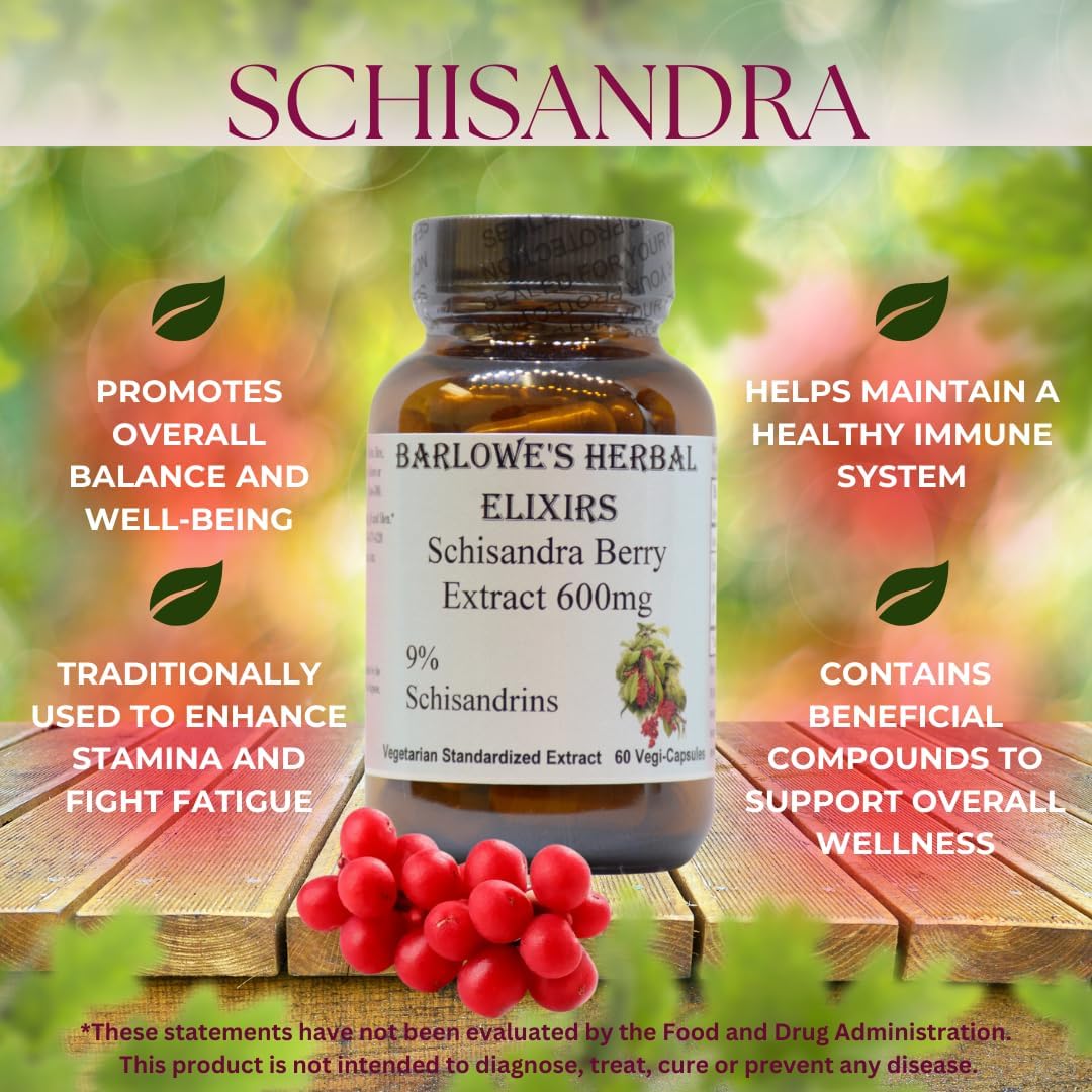 Barlowe's Herbal Elixirs Schisandra Berry Extract - 9% Schisandrins, 600mg, 60 Vegetable Capsules - görsel 3