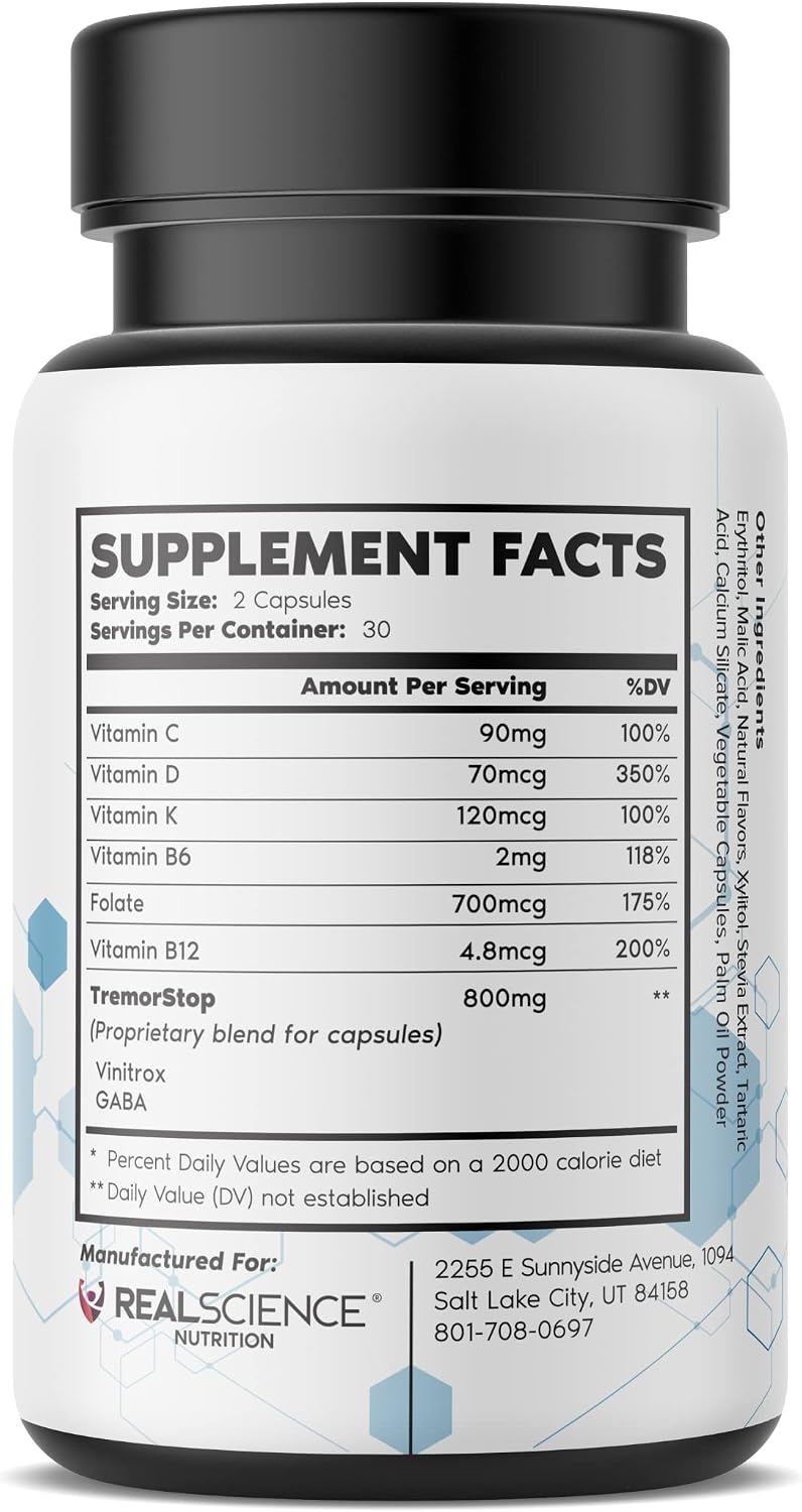 Real Science Tremor Support Capsules – Tremor Relief Supplement with GABA and Vitamins for Nervous System Support – Made in USA, 60 Capsules - görsel 9