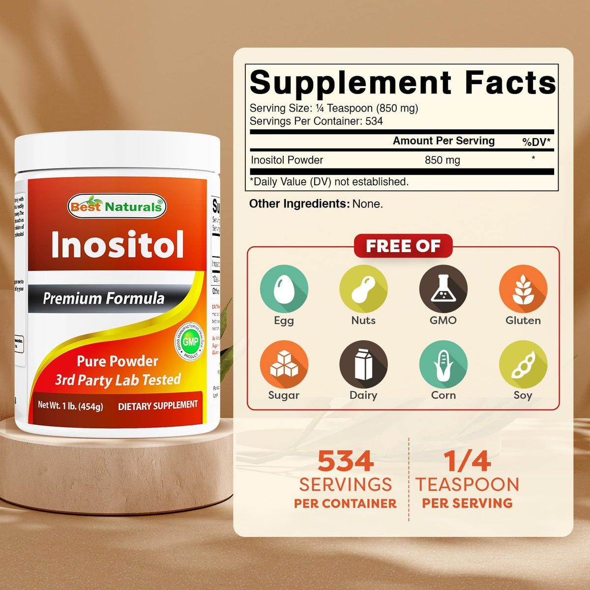 Best Naturals Pure Inositol Powder (Vitamin B8), 454 g - görsel 2
