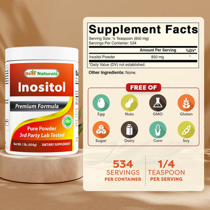 Best Naturals Pure Inositol Powder (Vitamin B8), 454 g