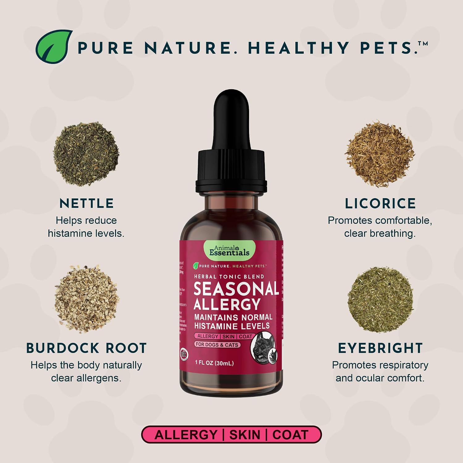 Animal Essentials Seasonal Allergy Herbal Support for Dogs & Cats - Organic Liquid Tincture, 60 ml - görsel 3