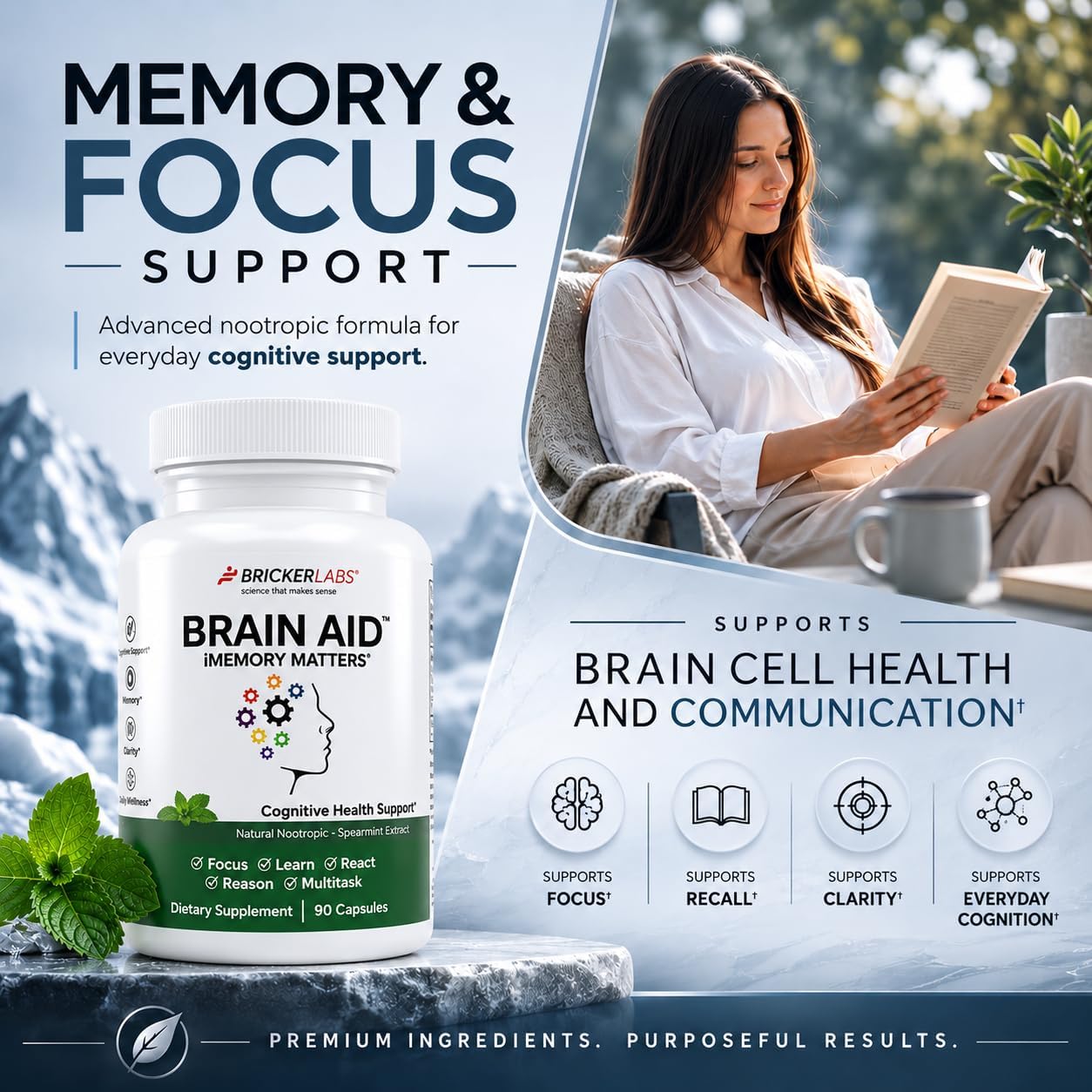 Bricker Labs Brain Aid Memory Matters – Nootropic Brain Supplement with Neumentix Spearmint Extract - görsel 2