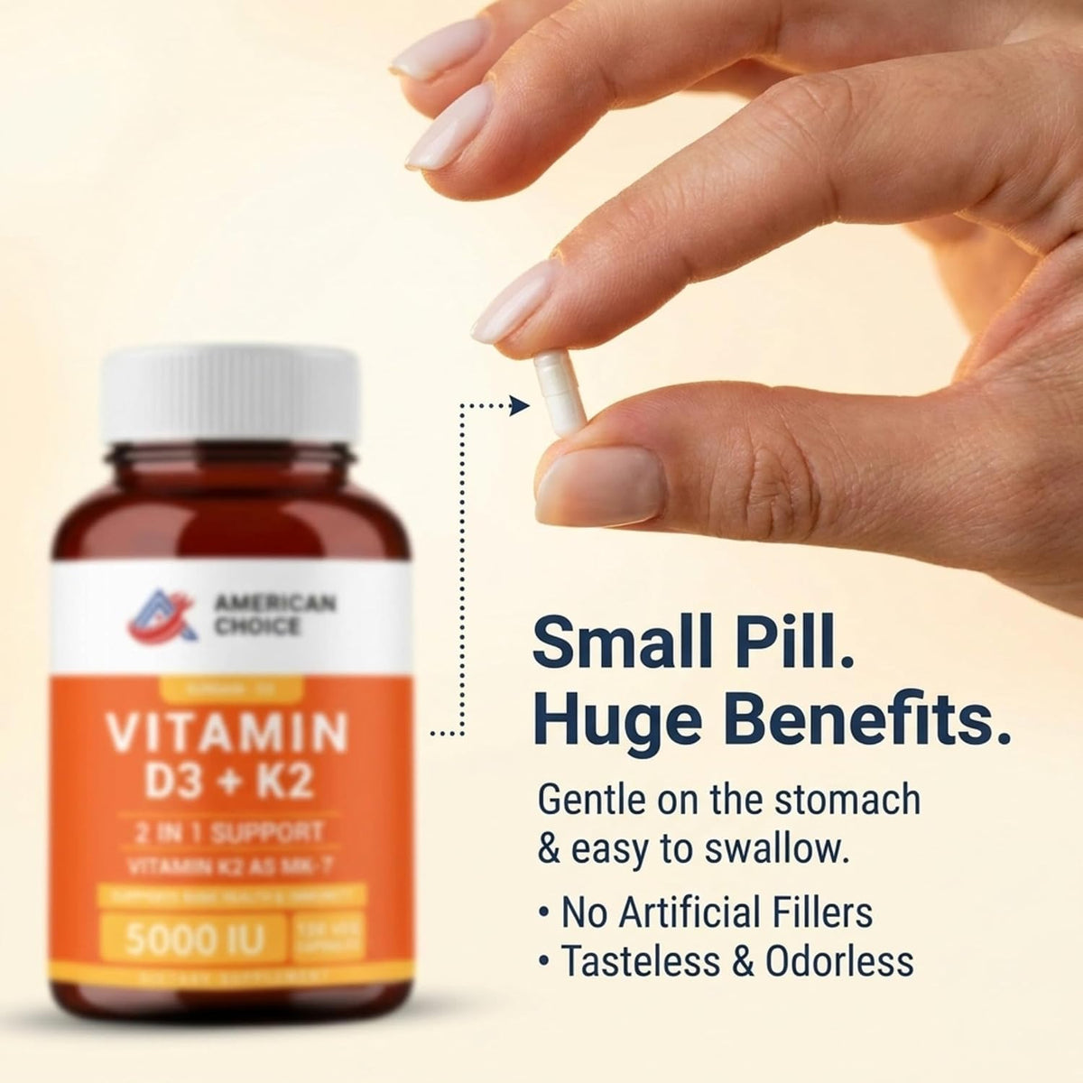 Vitamin D3 5000 IU – Enhanced Bone, Heart & Immune Support – Supports Calcium Absorption, Clean & Trusted Formula for Daily Wellness + Vitamin K2 (MK-7) 100 mcg – 120 Capsules - görsel 5