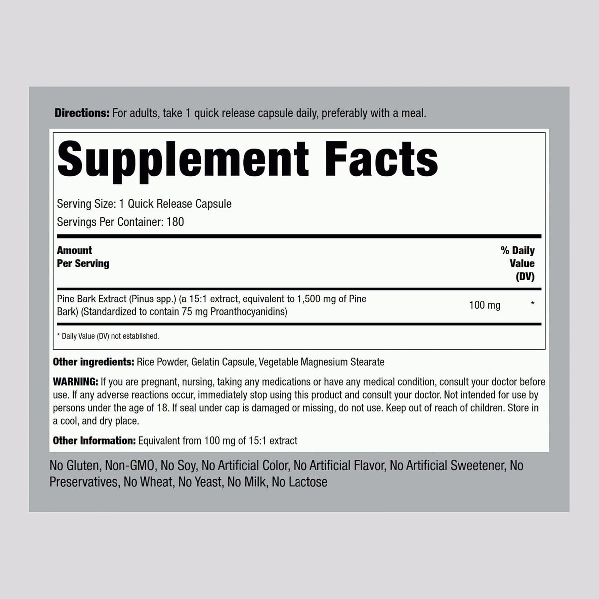 Piping Rock Pine Bark Extract Capsules, 180 Capsules - görsel 2