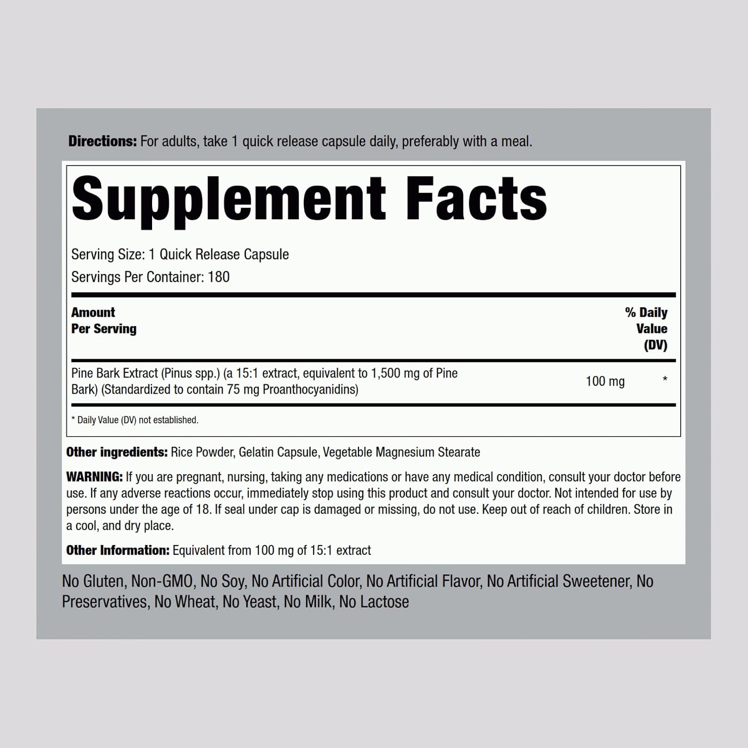 Piping Rock Pine Bark Extract Capsules, 180 Capsules - görsel 2
