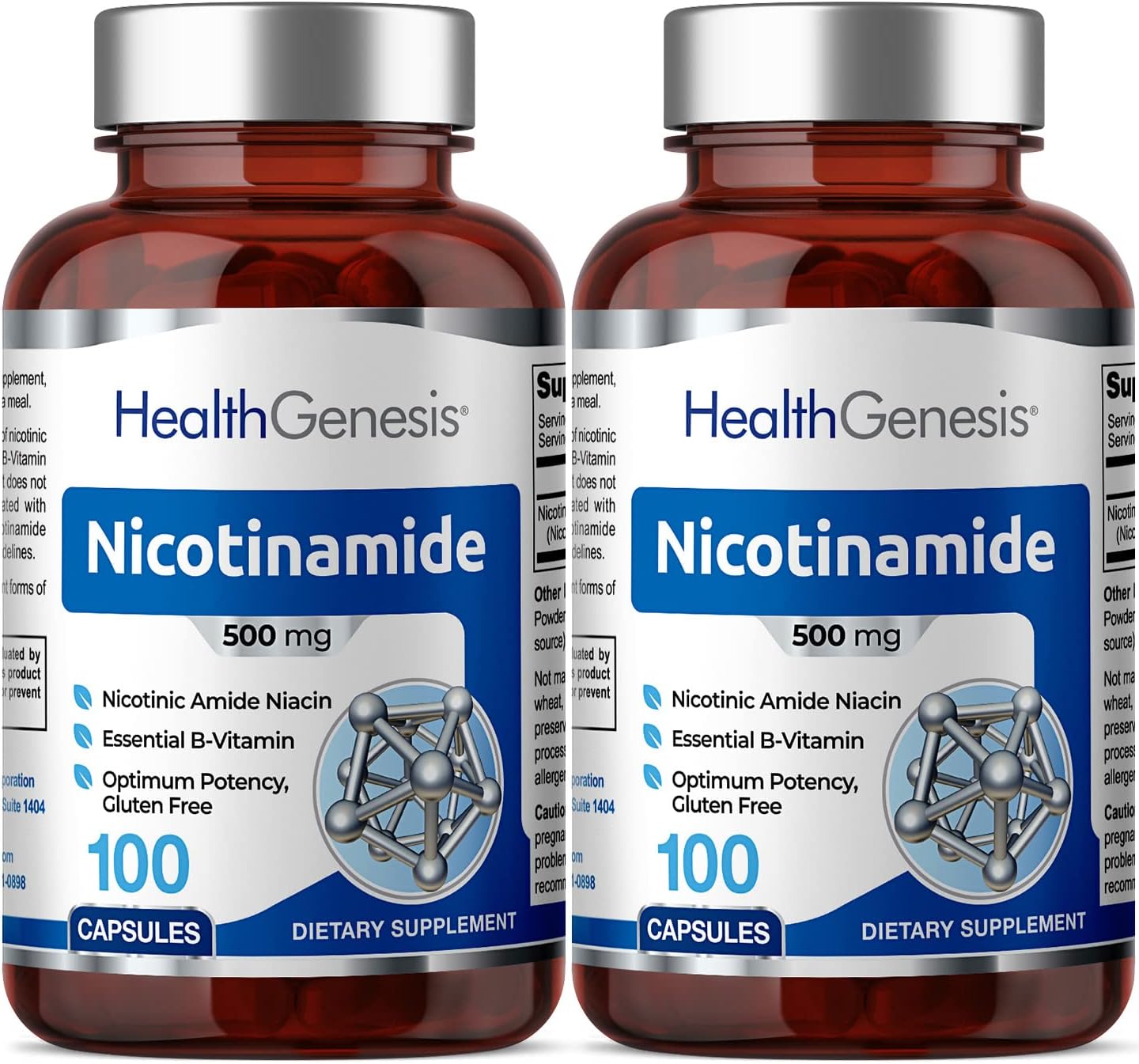 Health Genesis B-3 Nicotinamide 500 mg, 100 Capsules (2-Pack) - görsel 1