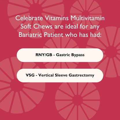 Celebrate Vitamins Bariatric Multivitamin Soft Chews – Essential Vitamins & Minerals, Sugar & Gluten-free – Gastric Bypass & Sleeve Gastrectomy Supplement – Cherry (180ct)